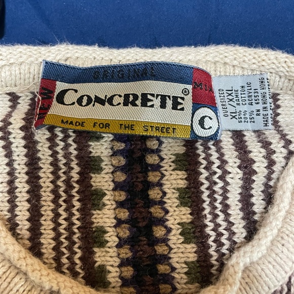 Vintage 90s Concrete Mix Sweater Tan Mens XL/XXL Geometric Knit Hip Hop Biggie - Picture 2 of 9